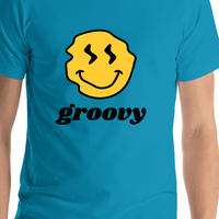 Thumbnail for Personalized Wonky Smiley Face T-Shirt - Teal - Shirt Close-Up View