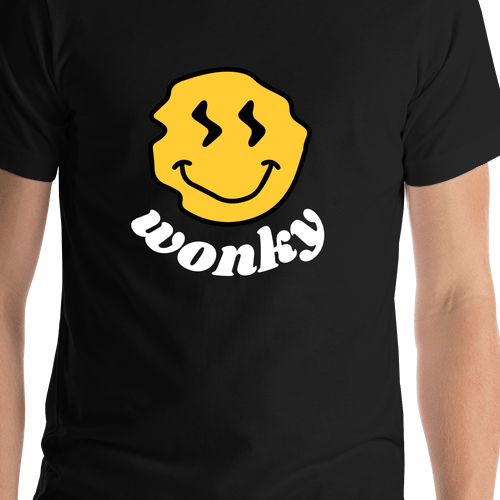 Personalized Wonky Smiley Face T-Shirt - Black - Shirt Close-Up View