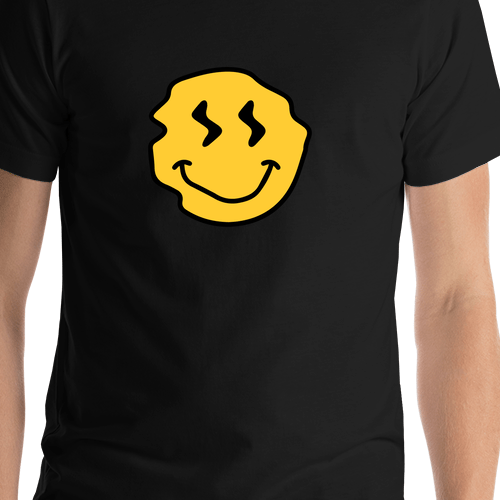 Personalized Wonky Smiley Face T-Shirt - Black - Shirt Close-Up View