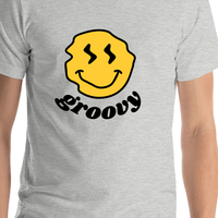 Thumbnail for Personalized Wonky Smiley Face T-Shirt - Grey - Shirt Close-Up View