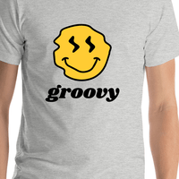 Thumbnail for Personalized Wonky Smiley Face T-Shirt - Grey - Shirt Close-Up View