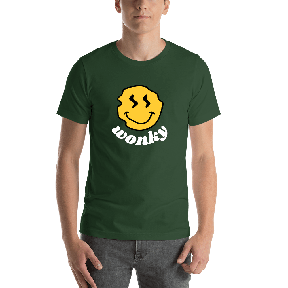 Personalized Wonky Smiley Face T-Shirt - Forest Green - Shirt View