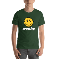 Thumbnail for Personalized Wonky Smiley Face T-Shirt - Forest Green - Shirt View