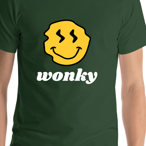 Personalized Wonky Smiley Face T-Shirt - Forest Green - Shirt Close-Up View