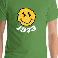 Thumbnail for Personalized Wonky Smiley Face T-Shirt - Leaf Green - Shirt Close-Up View
