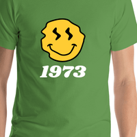 Thumbnail for Personalized Wonky Smiley Face T-Shirt - Leaf Green - Shirt Close-Up View