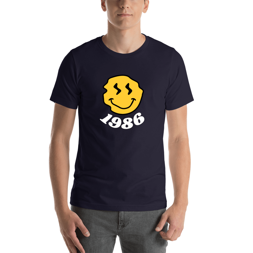 Personalized Wonky Smiley Face T-Shirt - Navy Blue - Shirt View