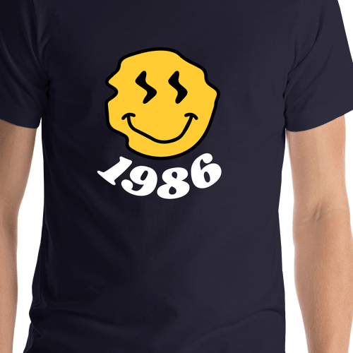 Personalized Wonky Smiley Face T-Shirt - Navy Blue - Shirt Close-Up View