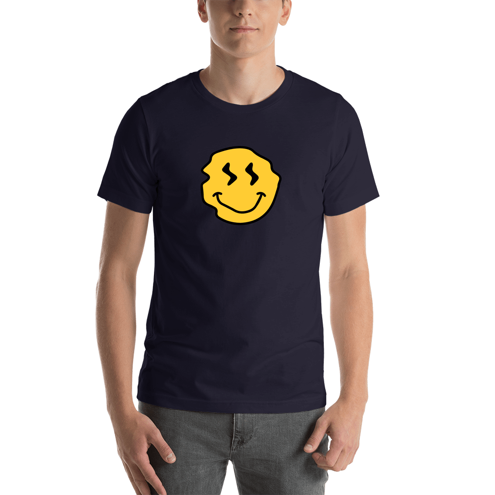 Personalized Wonky Smiley Face T-Shirt - Navy Blue - Shirt View