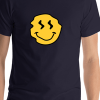Thumbnail for Personalized Wonky Smiley Face T-Shirt - Navy Blue - Shirt Close-Up View