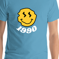 Thumbnail for Personalized Wonky Smiley Face T-Shirt - Ocean Blue - Shirt Close-Up View