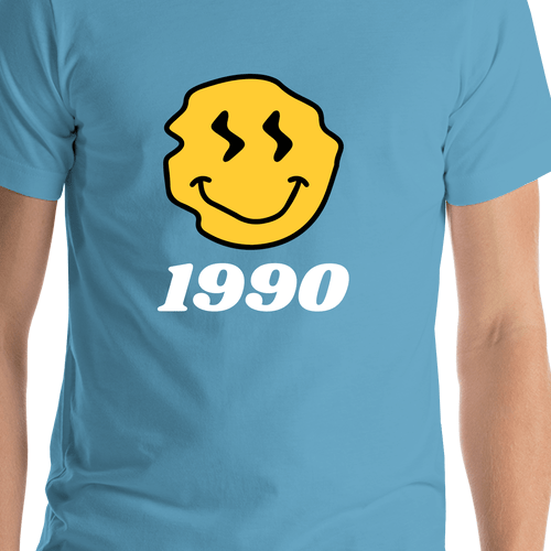 Personalized Wonky Smiley Face T-Shirt - Ocean Blue - Shirt Close-Up View