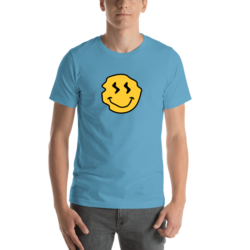 Personalized Wonky Smiley Face T-Shirt - Ocean Blue - Shirt View