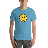 Thumbnail for Personalized Wonky Smiley Face T-Shirt - Ocean Blue - Shirt View