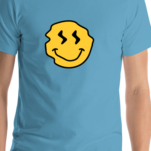 Personalized Wonky Smiley Face T-Shirt - Ocean Blue - Shirt Close-Up View