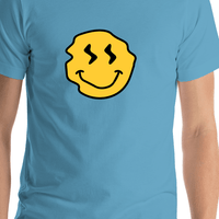 Thumbnail for Personalized Wonky Smiley Face T-Shirt - Ocean Blue - Shirt Close-Up View