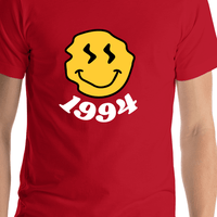 Thumbnail for Personalized Wonky Smiley Face T-Shirt - Red - Shirt Close-Up View