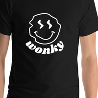 Thumbnail for Personalized Wonky Smiley Face T-Shirt - Black - Shirt Close-Up View