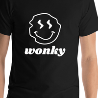 Thumbnail for Personalized Wonky Smiley Face T-Shirt - Black - Shirt Close-Up View