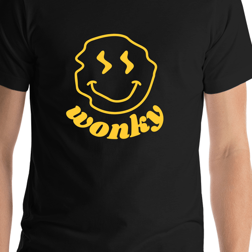 Personalized Wonky Smiley Face T-Shirt - Black - Shirt Close-Up View