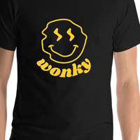 Thumbnail for Personalized Wonky Smiley Face T-Shirt - Black - Shirt Close-Up View