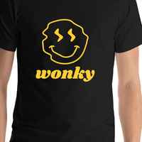 Thumbnail for Personalized Wonky Smiley Face T-Shirt - Black - Shirt Close-Up View