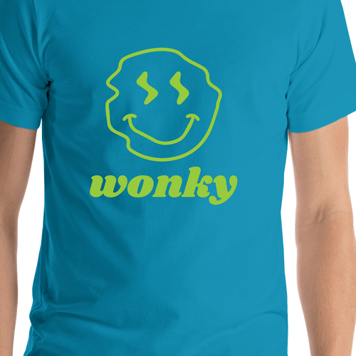 Personalized Wonky Smiley Face T-Shirt - Teal - Shirt Close-Up View