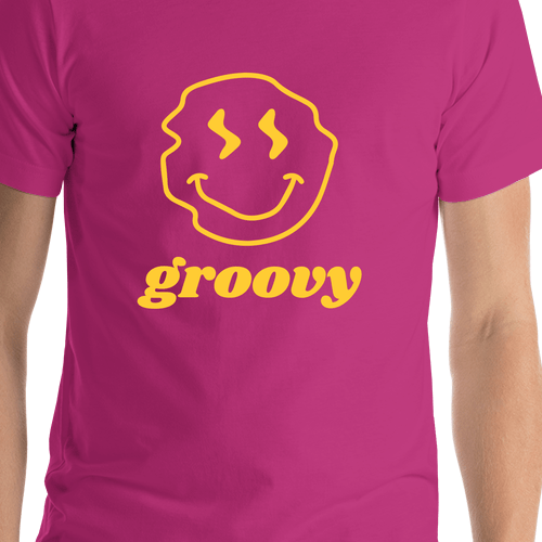 Personalized Wonky Smiley Face T-Shirt - Pink - Shirt Close-Up View