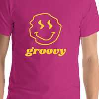 Thumbnail for Personalized Wonky Smiley Face T-Shirt - Pink - Shirt Close-Up View