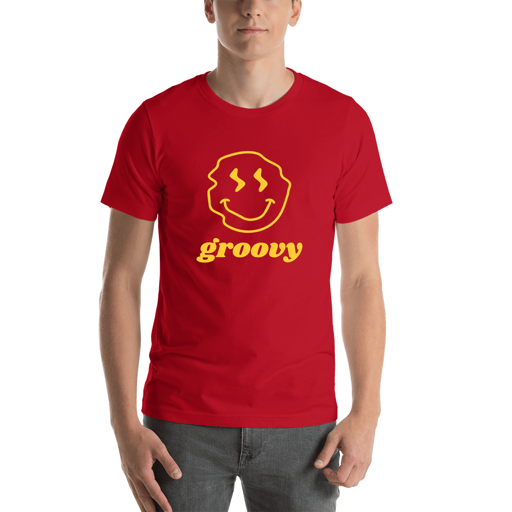 Personalized Wonky Smiley Face T-Shirt - Red - Shirt View