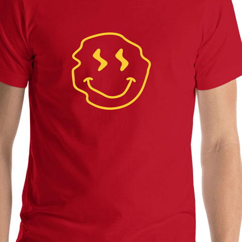 Personalized Wonky Smiley Face T-Shirt - Red - Shirt Close-Up View