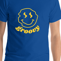 Thumbnail for Personalized Wonky Smiley Face T-Shirt - Blue - Shirt Close-Up View