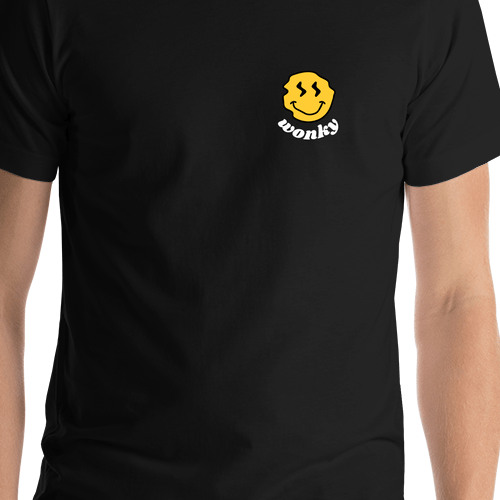 Personalized Wonky Smiley Face T-Shirt - Black - Shirt Close-Up View
