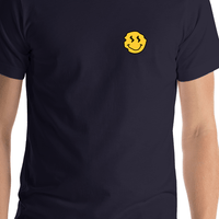 Thumbnail for Personalized Wonky Smiley Face T-Shirt - Navy Blue - Shirt Close-Up View