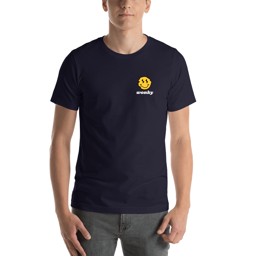 Personalized Wonky Smiley Face T-Shirt - Navy Blue - Shirt View