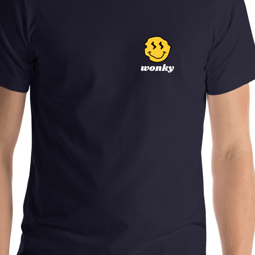 Personalized Wonky Smiley Face T-Shirt - Navy Blue - Shirt Close-Up View