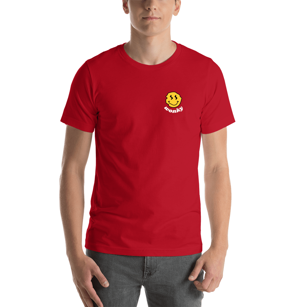 Personalized Wonky Smiley Face T-Shirt - Red - Shirt View