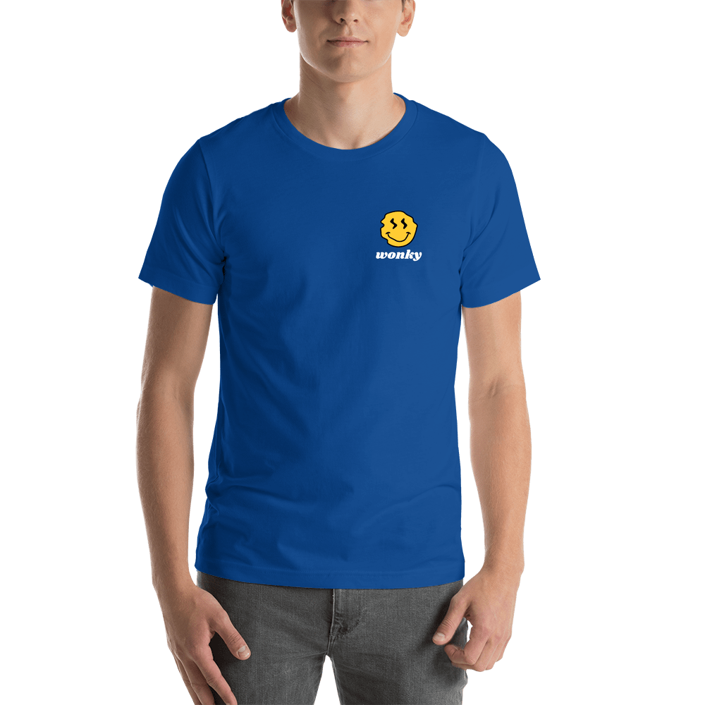 Personalized Wonky Smiley Face T-Shirt - Blue - Shirt View