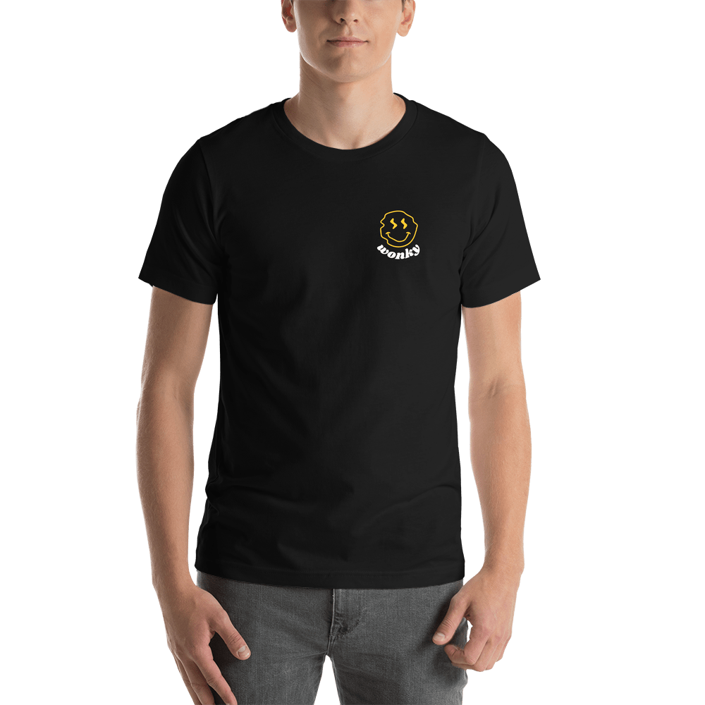 Personalized Wonky Smiley Face T-Shirt - Black - Shirt View