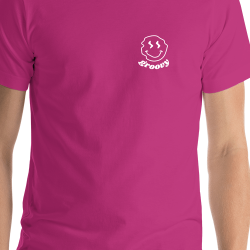 Personalized Wonky Smiley Face T-Shirt - Pink - Shirt Close-Up View