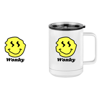 Thumbnail for Personalized Wonky Smiley Face Coffee Mug Tumbler with Handle (15 oz) - Design View