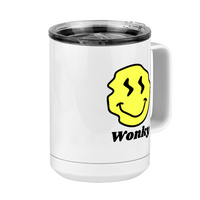 Thumbnail for Personalized Wonky Smiley Face Coffee Mug Tumbler with Handle (15 oz) - Front Right View