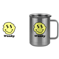 Thumbnail for Personalized Wonky Smiley Face Coffee Mug Tumbler with Handle (15 oz) - Design View