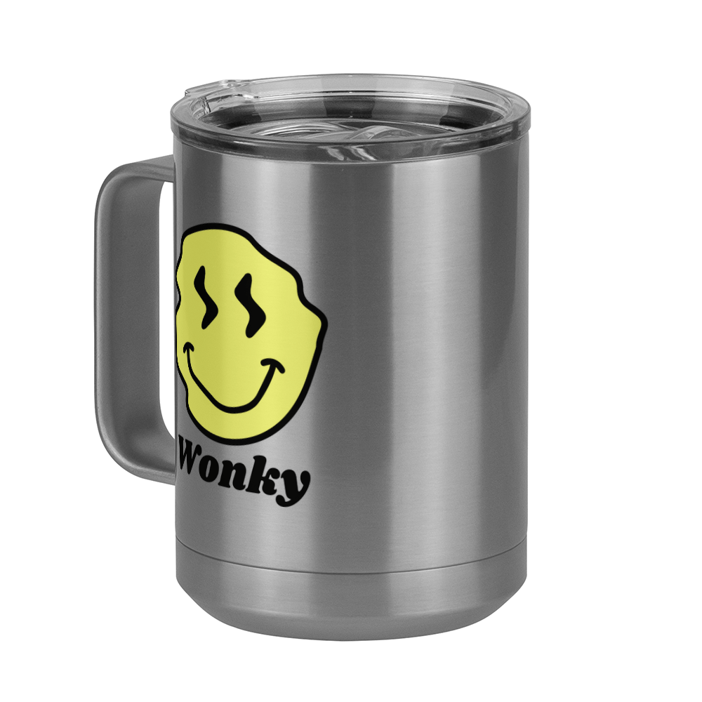 Personalized Wonky Smiley Face Coffee Mug Tumbler with Handle (15 oz) - Front Left View