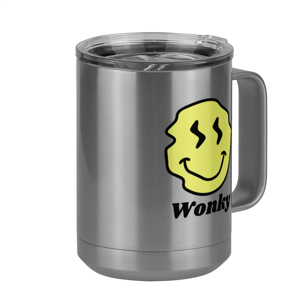 Personalized Wonky Smiley Face Coffee Mug Tumbler with Handle (15 oz) - Front Right View