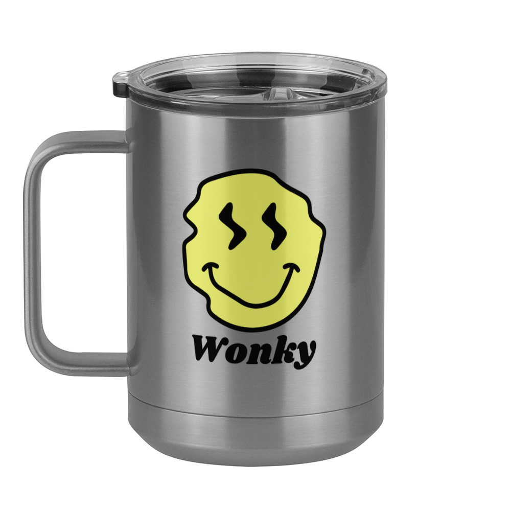 Personalized Wonky Smiley Face Coffee Mug Tumbler with Handle (15 oz) - Left View