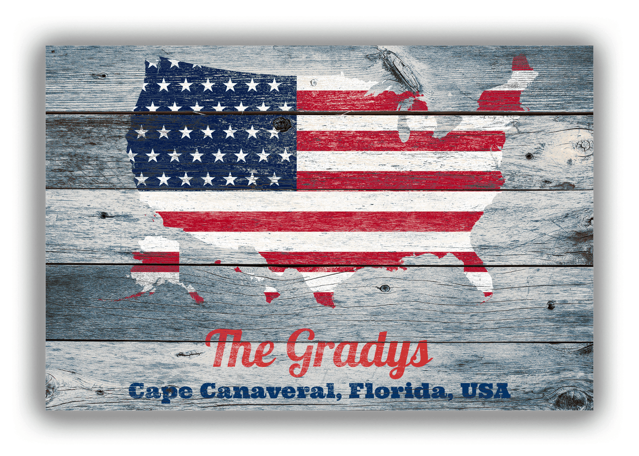 Personalized Wood Grain Canvas Wrap & Photo Print - USA Flag - Blue Wash - Front View