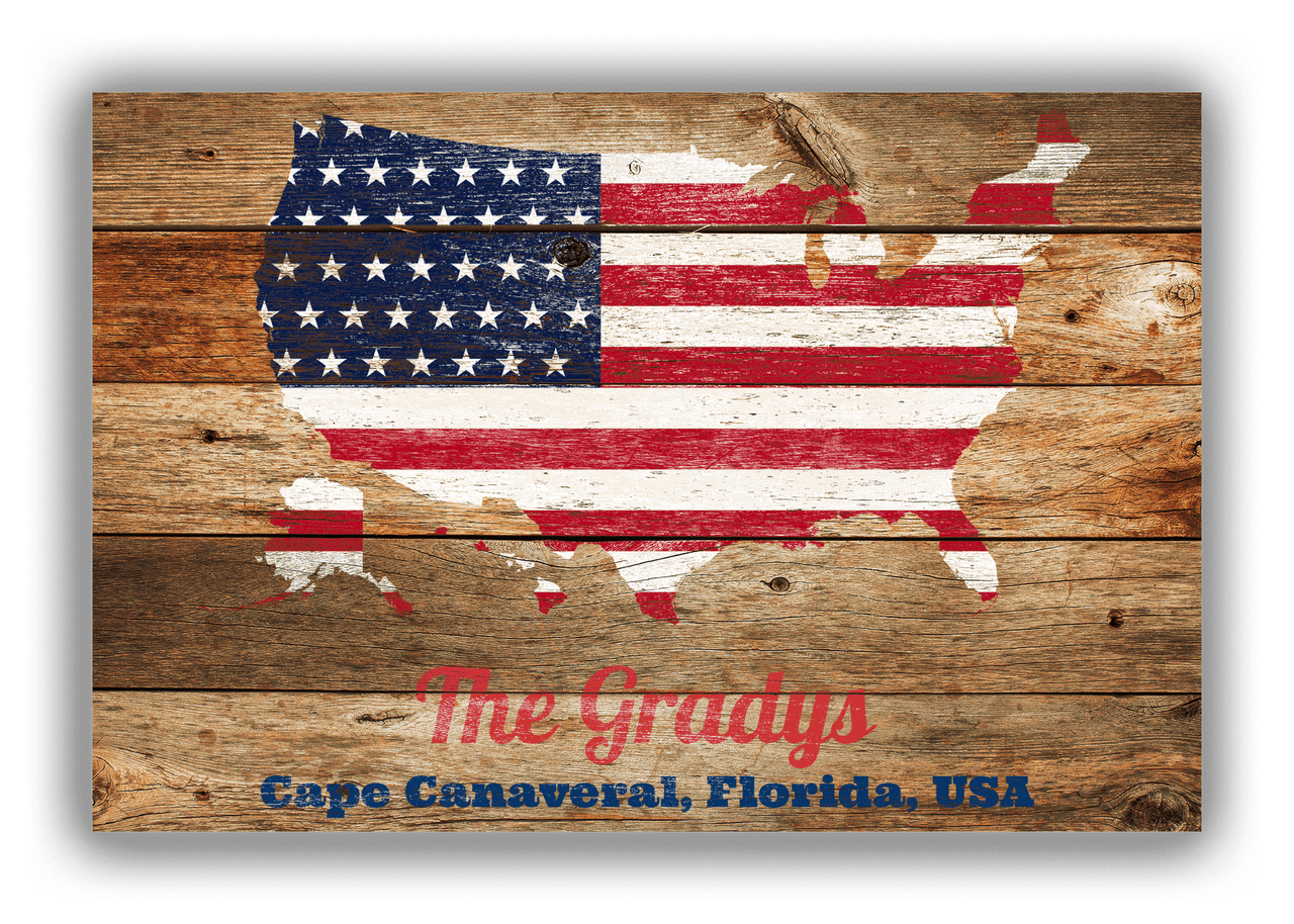 Personalized Wood Grain Canvas Wrap & Photo Print - USA Flag - Antique Oak - Front View