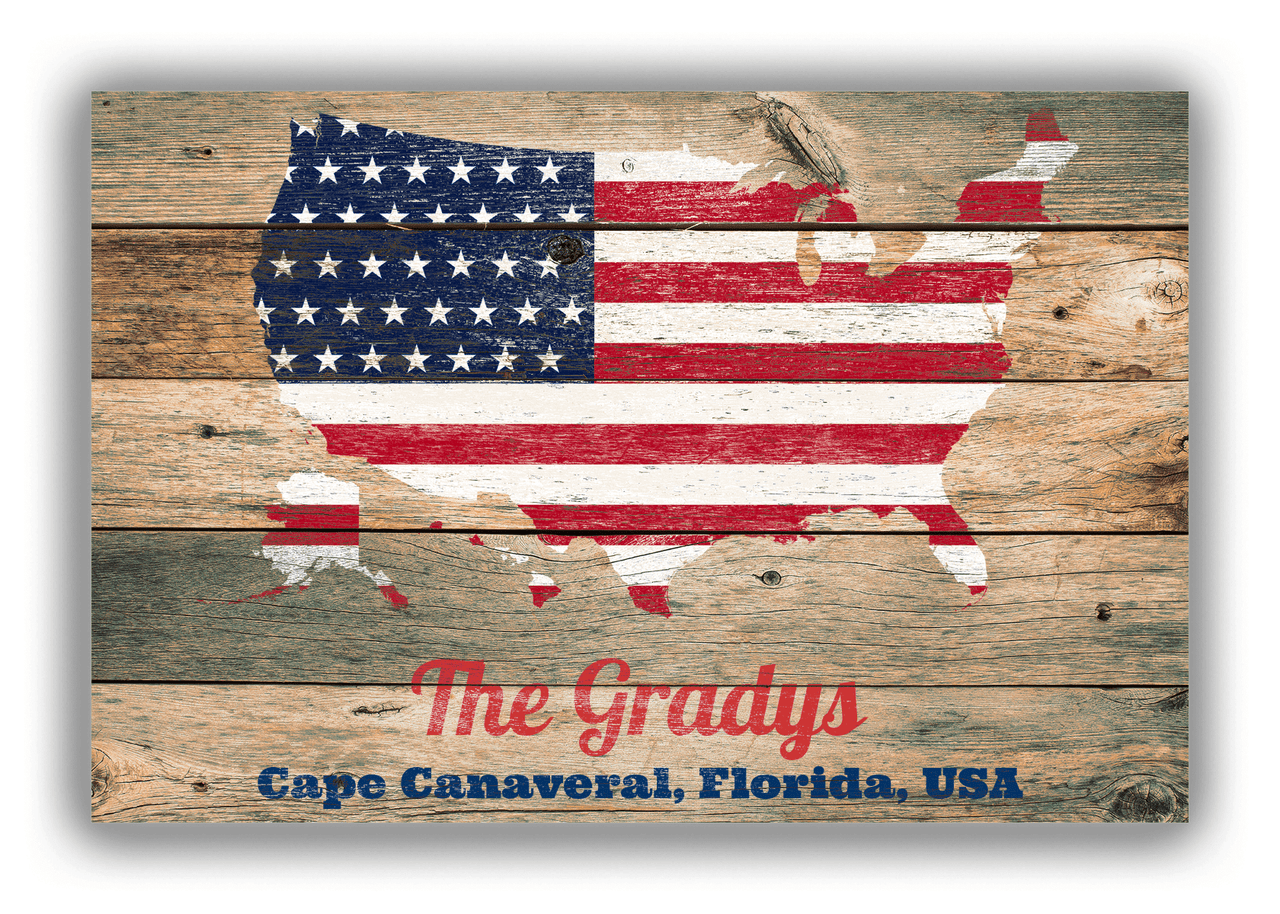 Personalized Wood Grain Canvas Wrap & Photo Print - USA Flag - Patina Wood - Front View