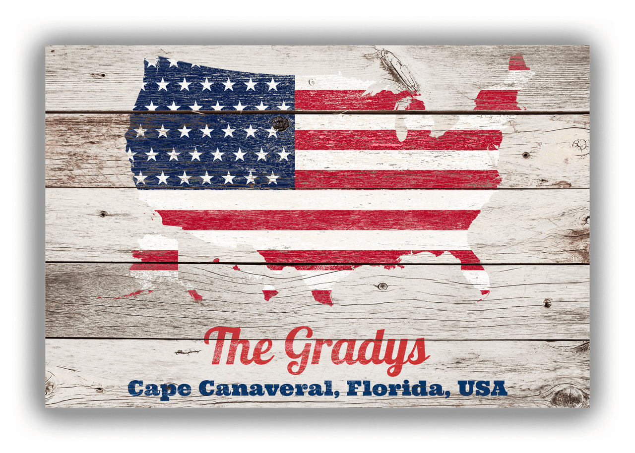 Personalized Wood Grain Canvas Wrap & Photo Print - USA Flag - Whitewash - Front View